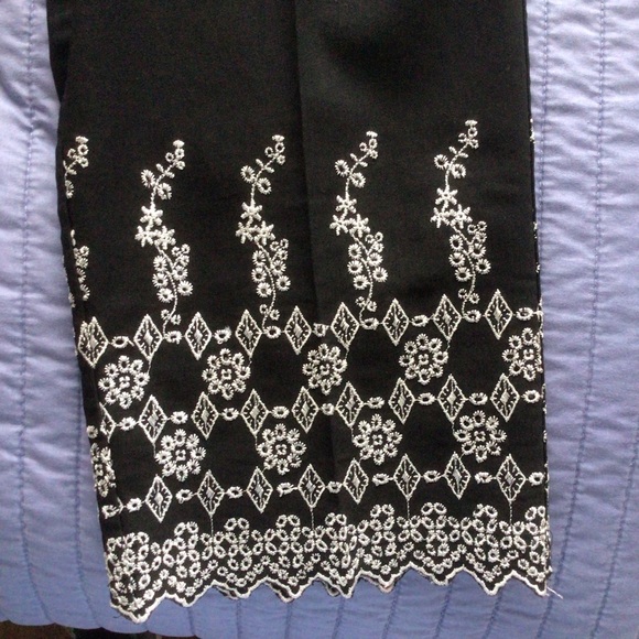 Womens Black Crop Pants Barbara Lesser Stretchy Straight Leg Embroidery - Picture 11 of 14